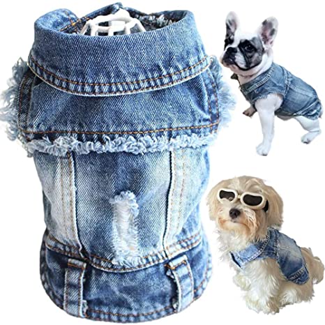 Strangefly Dog Jean Jacket, Blue Puppy Denim T-Shirt, Machine Washable Dog Clothes, Comfort and Cool Apparel, for Small Medium Dogs Pets and Cats (XS, Blue)