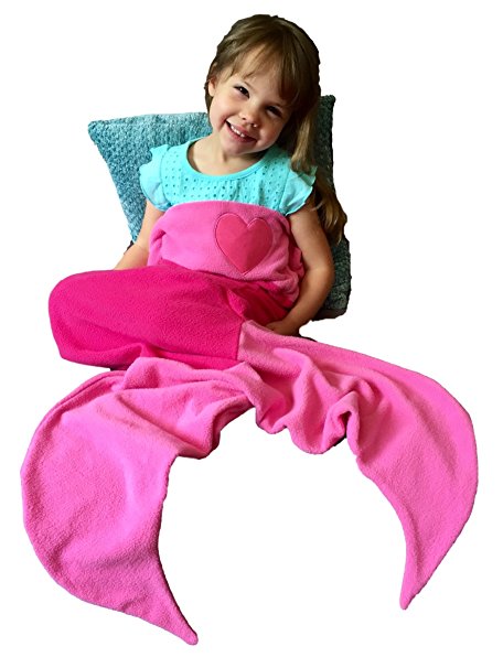 Mermaid Tail Blanket Softest Comfy Cozy Fleece Blankie for Kids (Hot Pink & Pink)