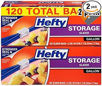 Hefty Slider Storage Bags - Gallon Size, 4 Boxes of 30 Bags (120 total) - 2 Pack