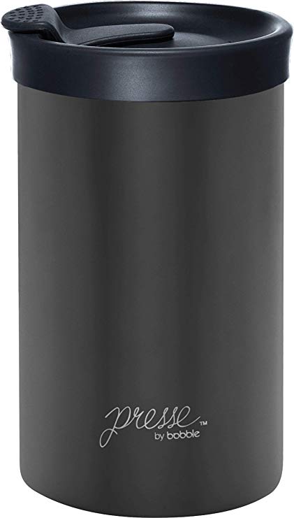 bobble BTC0001 Travel French Press and Portable Mug, Insulated Stainless Steel Tumbler with Micro Filter, 13 Ounces, 13 oz, Gunmetal
