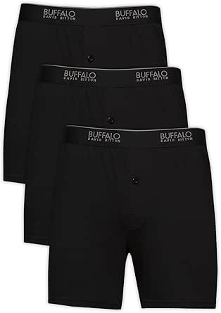 Felina Buffalo Mens Boxers - 3-Pack Cotton Boxers for Men, Boxer Shorts, Mens Underwear Black