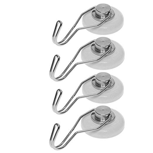 Strong Magnetic Hooks - 65 Pound - Rotating Swivel Hooks, The Strongest Earth Neodymium Magnet N52, Heavy Duty Magnets by MAVORO, Magnetic Hangers, Great for Indoor/Outdoor, Rust Free (White 4 Pack)