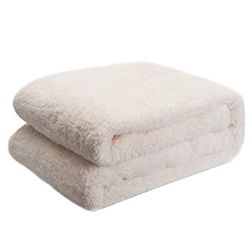 Amor&Amore Super Soft Reversible Sherpa Microplush Throw Blanket, Size 66 x 86 Inches, Ivory