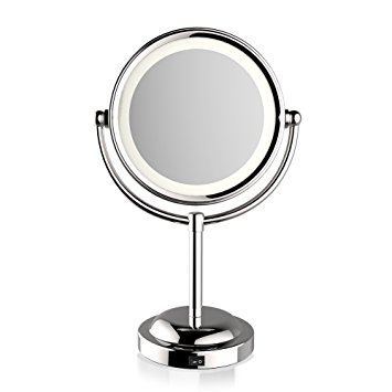 MQB LED Lighted Makeup Cosmetic Mirror 6 Inch 360 Degree Swivel Round Double-Sided 3X and 1X Magnification Mirrors