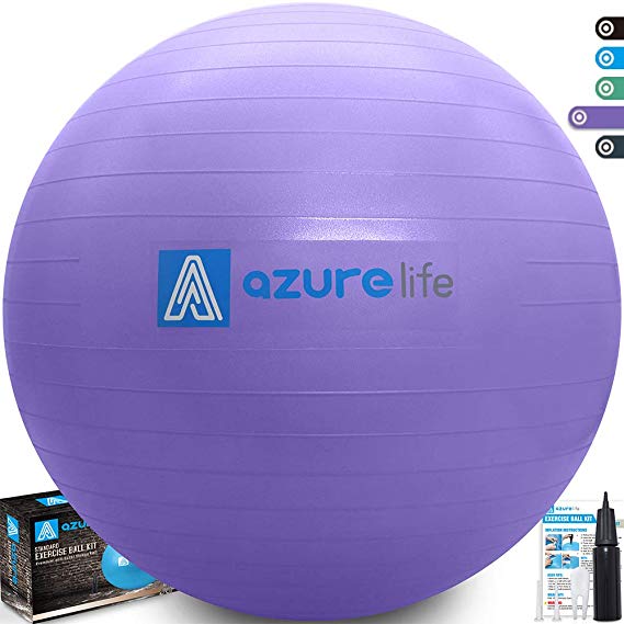A AZURELIFE Professional Grade Exercise Ball, Anti-Burst & Non-Slip Stability Balance Ball with Quick Pump Included,Multiple Sizes & Colors, Perfect for Birthing, Yoga, Pilates，Desk Chairs, Therapy