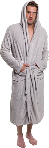 Mens Hooded Robe - Plush Shawl Kimono Bathrobe by Ross Michaels