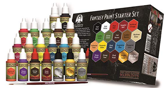 Fantasy Paint Starter Set - Army Painter - Acrylic Paints for Miniatures - 20x Assorted 18ml Colours - Includes a Paint Brush - Warpaints - Grinning Gargoyle FPS001