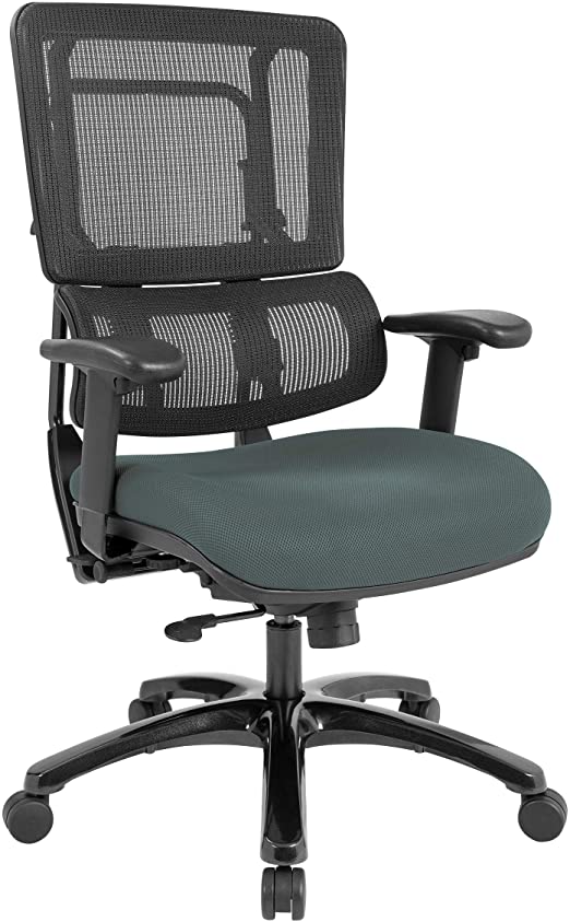 Office Star Pro X996 Fully Adjustable Office Chair with Breathable Back and Lumbar Support, Shiny Black Base and Grey Mesh