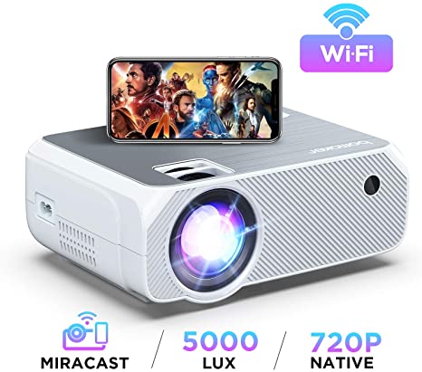 BOMAKER WiFi Projector, Wireless Screen Mirroring and Cast Screen Video Projector, HD Portable HDMI Projector, 5000 Lux, 1080P and 300'' Display Supported, for Android / iOS / Laptops / PCs