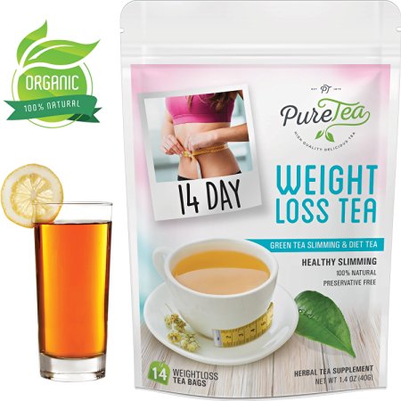 PureTea Weight Loss Tea - Skinny Tea, Diet Tea, Detox Tea, Body Cleanse, Reduce Bloating, Suppress Appetite, Weight Loss Tea For Women, Teatox, Best Way to Lose Weight Fast, Green Tea (14 Day)