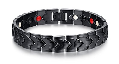 Mens Fashion Black Stainless Steel Healthy Magnetic Therapy Bracelet