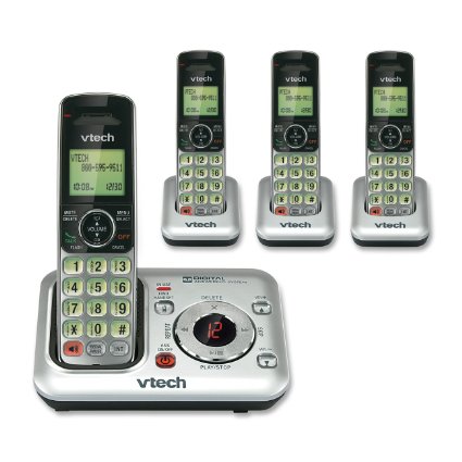 VTech CS6429-4 DECT 6.0 Expandable Cordless Phone with Answering System and Caller ID/Call Waiting, Silver with 4 Handsets