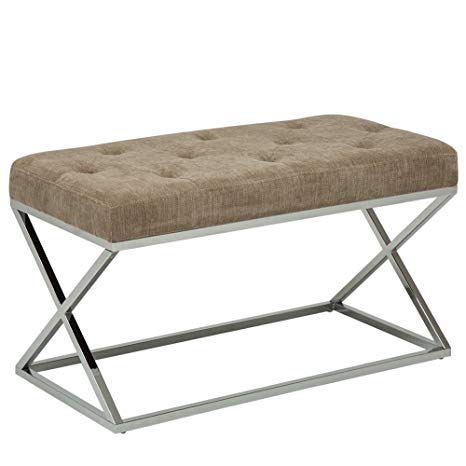 Andeworld Metal Base Bench Chrome Legs Tufted Design Upholstery Fabric Ottoman Bench for Entryway Footstool Seat Grey (Bench-gy)