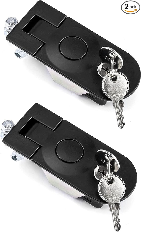 QWORK Large Lever Hand Operated Compression Latch, 2 Pack 13/16" Adjustable Lever Flush Mount Trigger Latch Key Locking for Cockpit Floor Door Cabinet, Black Powder Coated Zinc Alloy