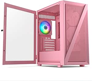 Vetroo M05 Pink Compact Computer Case Micro ATX Mini ITX Type-C Ready Lucency 4mm Tempered Glass Mesh Panel Pre-Installed Rear 120mm Addressable RGB Fan 240mm Radiator Support