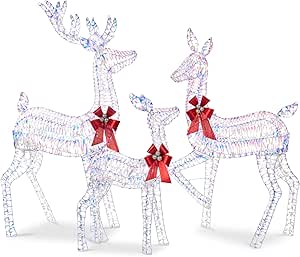 Best Choice Products 3-Piece Large Lighted Christmas Deer Family Set 5Ft Outdoor Yard Decoration with 360 LED Lights, Stakes, Zip Ties - Iridescent