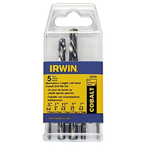 IRWIN Tools 5 Piece Left Hand Cobalt 5/64-Inch to 19/64-Inch Cobalt Twist Drill Bit Assortment (30520)