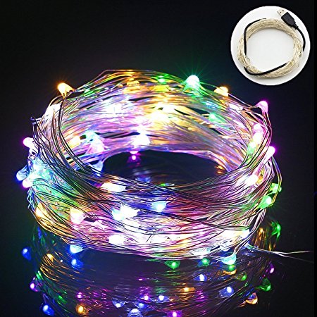 String Lights,Bienna 100 LED 33ft/10M USB Powered Silver Wire Starry Fairy Waterproof Lighting for Outdoor Bedroom Indoor Patio Home House Cafe Christmas Xmas Tree Holiday Wedding Party-Multi Color