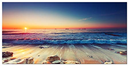 Pyradecor One Panel Sea Waves Large Giclee Canvas Prints Modern Seascape Artwork Landscape Pictures Paintings on Stretched and Framed Canvas Wall Art for Living Room Home Decorations L