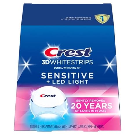 Crest 3DWhitestrips Sensitive   LED Light Teeth Whitening Kit, 14 Treatments, Gently Removes 20 Years of Stains
