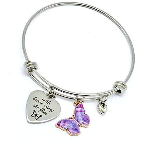 With Brave Wings She Flies, Butterfly Inspirational Heart Expandable Bangle Bracelet, Grad Graduation Gift