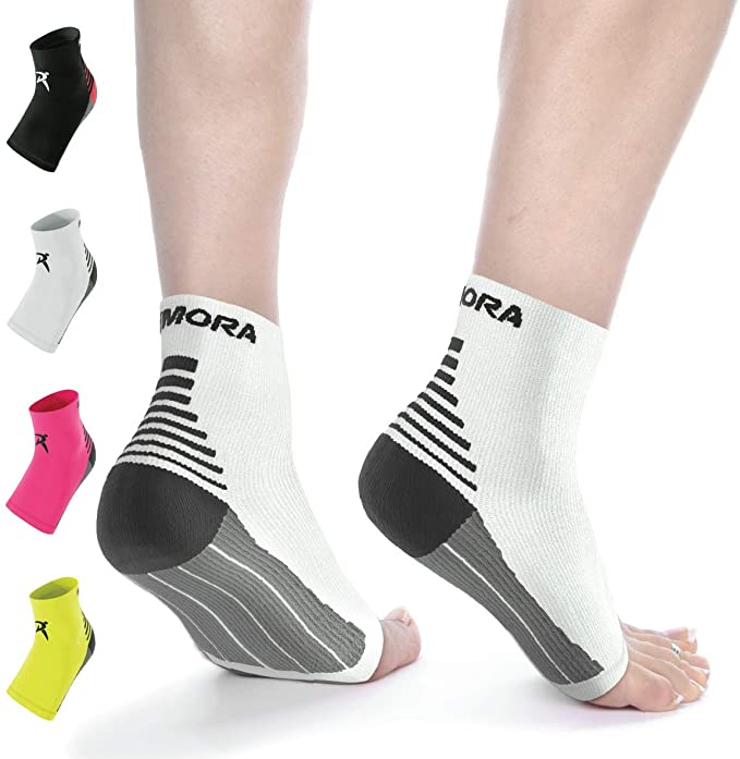 Rymora Plantar Fasciitis Sock Foot Compression Sleeves for Men/Women (Pair, White, S)