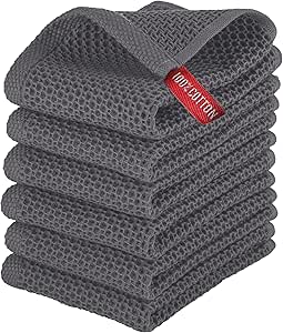 Elegant Comfort 100% Turkish Cotton 6-Pack Waffle Premium Kitchen Towels - Quick Drying and Super Absorbent Kitchen Dishcloth Towels, Ultra Soft Multi-Purpose Cleaning Towels, 13 x 13, Gray