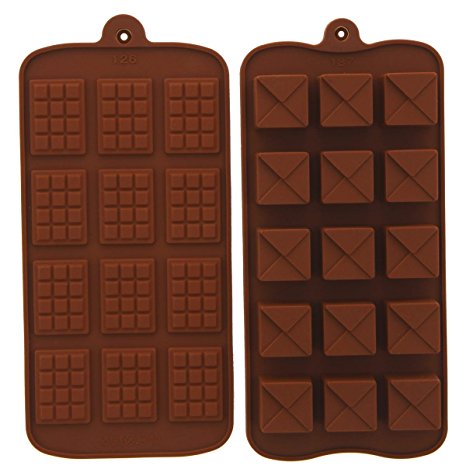 Candy Mold - Chocolate Silicone Molds Bars - Chocolate Truffle Squares, 2 Piece- Pastry Mold - 8" x 4"