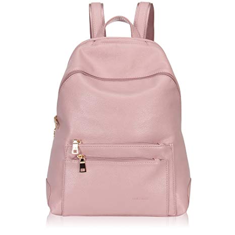 Veevan Plain Synthetic Leather Women Backpack Multi Pockets (Pink)