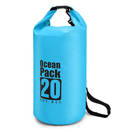 Waterproof Dry Bag 20L/10L/5L, Dry Sack with Detachable and Adjustable Shoulder Strap, Perfect for Boating/ Kayaking/ Fishing/ Beach/ Swimming/ Camping/ Floating/ Rafting/Canoeing /Snowboarding