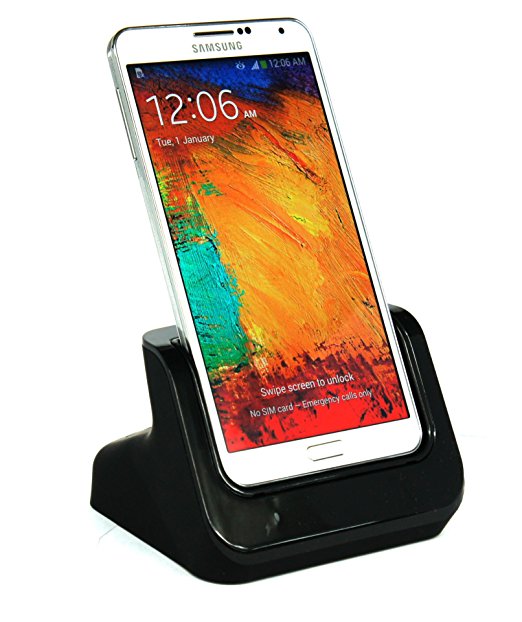Tmvel USB 3.0 Dual Charging Dock Cradle for Samsung Galaxy Note 3 with Battery Charging Slot - Retail Packaging - Black
