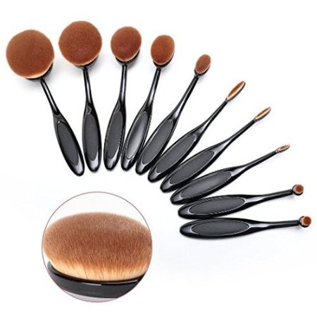 BeautyKate Set of 10 pcs Professional Oval Toothbrush Makeup Brush Set (Black) - Super Soft Cosmetics Foundation Blending Blush Eyeliner Face Powder Brush