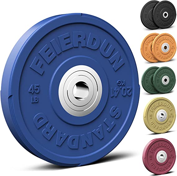 FEIERDUN 2" Color Olympic Bumper Plate Weight Plate for Strength Training - 100% Virgin Rubber