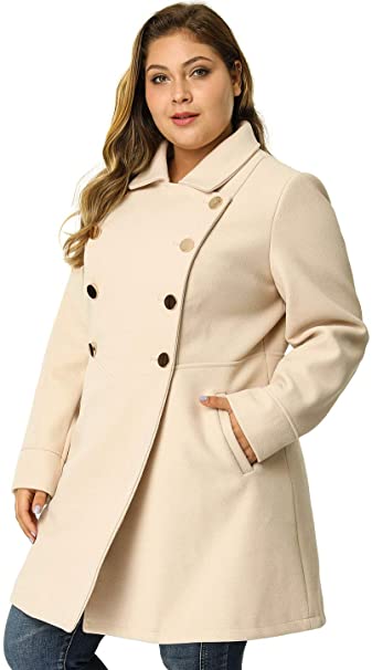 Agnes Orinda Women's Plus Size Coats A-Line Peter Pan Collar Double Breasted Coat
