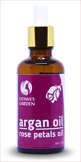 Fatima's Garden Argan Oil for Face, Hair, Skin and Nails, Moroccan Oil USDA Ecocert Certified Organic Pure Virgin Cold Pressed Moroccan Anti-aging Moisturizer (Rose oil, 1.7 Fl Oz)