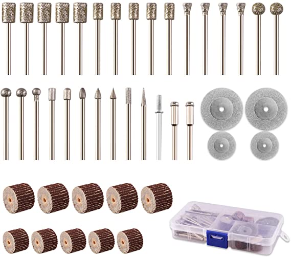 Rotary Tool Accessories Kit, ZFE Stone Carving Set Diamond Coated Grinding Head Burr Accessories Polishing Kits for Engraving Wood, Rocks,Jewelry, Glass, Ceramics