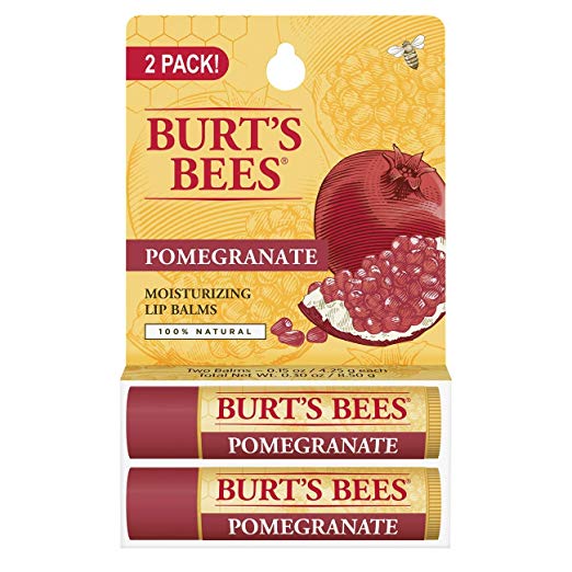 Burt's Bees 100% Natural Moisturizing Lip Balm, Pomegranate with Beeswax and Fruit Extracts - 2 Tubes