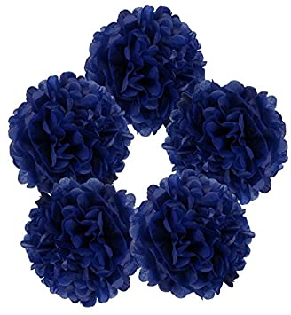 Just Artifacts 5pcs 12-Inch Royal Blue Tissue Paper Pom Pom Flower Ball