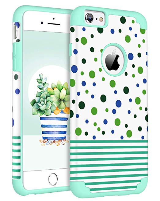 BENTOBEN Case for iPhone 6S & iPhone 6, Slim Dual Layer Hybrid Hard Cover Soft Rubber Bumper Rugged Shockproof Protective Cute Girly Polka Dot Stripe Pattern Design Phone Cases for iPhone 6S/ iPhone 6