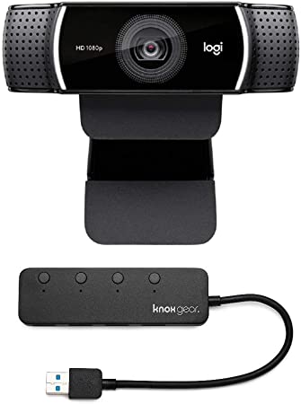 Logitech C922 Pro Stream 1080p Webcam with Knox 4-Port USB 3.0 Hub Bundle (2 Items)