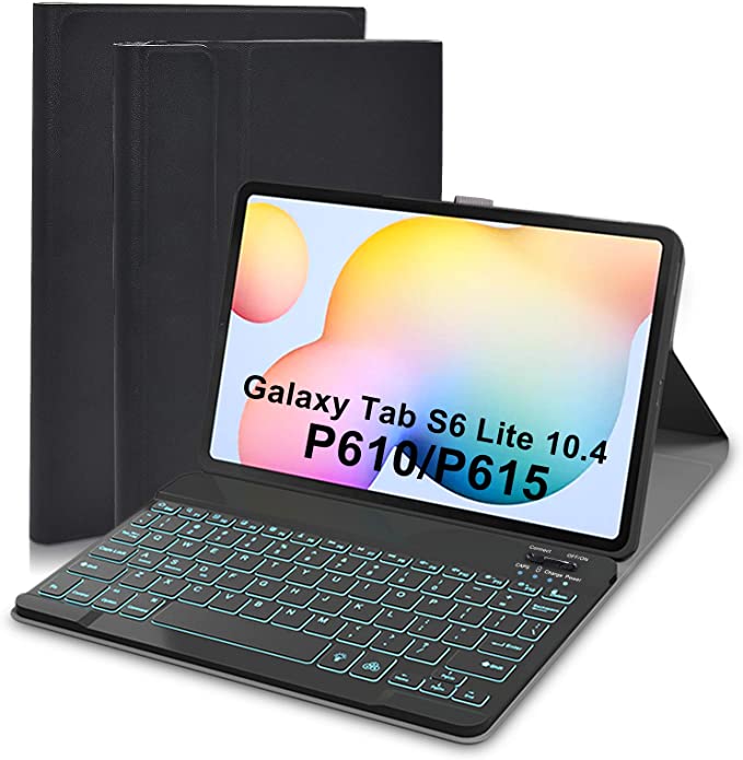 Upworld Backlit Keyboard Case for Samsung Galaxy Tab S6 Lite 10.4 Inch Tablet 2020 (SM-P610/P615) 7 Colors Light Detachable Wireless Keyboard with PU Cover for Samsung Tab S6 Lite 10.4 (Black)