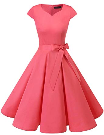 DRESSTELLS Retro 1950s Cocktail Dresses Vintage Swing Dress with Cap-Sleeves