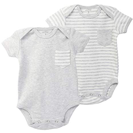 LETTAS Baby 100% Organic Cotton Short Sleeve Bodysuits,2-Pack,Very Soft with Small Pocket