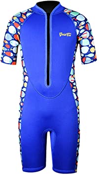 Kids Shorty Wetsuits Thermal Swimsuit, 2mm Neoprene Front Zip Keep Warm for Boys Girls Toddler Youth Swimming,Diving,Surfing