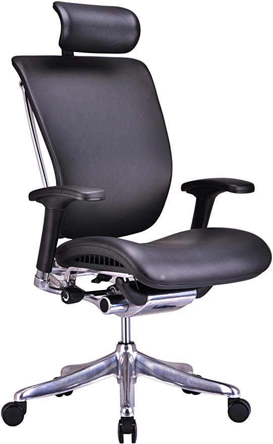 GM Seating Enklave Leather Executive Hi Swivel Chair Chrome Base with Headrest, Genuine Black Leather