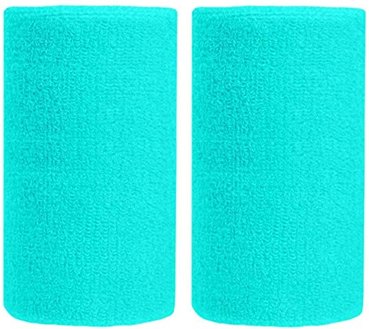 BBOLIVE 6' Inch Wrist Sweatband in 19 Different Neon Colors - Athletic Cotton Terry Cloth - Great for All Outdoor Activity(1 Pair)