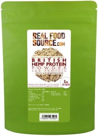 RealFoodSource BRITISH Raw Hemp Protein Powder 50% Protein Content with FREE Hemp Recipe Ebook (1kg)