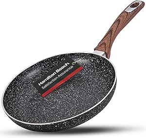 Hamilton Beach Fry Pan 8-Inch, Nonstick with Marble Coating, Wood like Soft Touch Handle, Non-Stick Granite Fry Pan Egg Pan Omelet Pans, Stone Cookware Chef's Pan, PFOA Free Induction Bottom