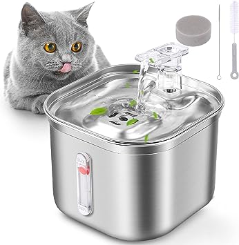 JCHOPE Cat Water Fountain Stainless Steel, 74oz/2.2L Automatic Circulating Pet Water Fountain with Faucet Design & 3 Flow Speeds, Ultra Quiet Cat Fountain Water Bowl with Triple Filter for Cats Dogs