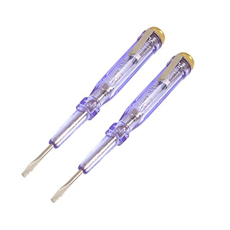 TOOGOO(R) 2 Pcs Clear Blue Plastic Grip Slotted Screwdriver 100-500V AC Voltage Tester